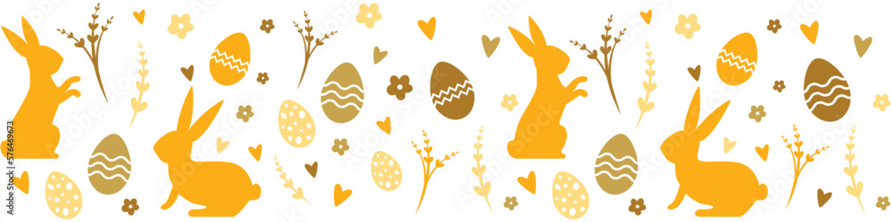 Easter pattern in pastel colors with bunnies and eggs on a white background. Modern minimalistic style. Design for your postcards or textiles. Vector horizontal pattern EPS 10 Easter pattern in pastel colors with bunnies and eggs on a white background. Modern minimalistic style. Design for your postcards or textiles. Vector horizontal pattern EPS 10