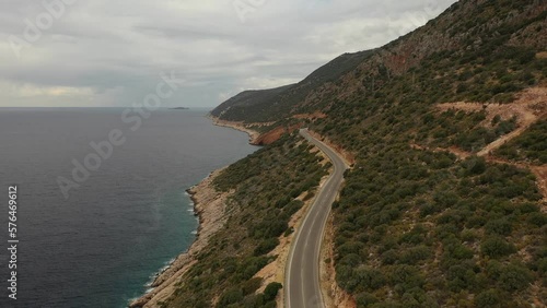 Wallpaper Mural Aerial view of road along the Aegean sea coast in Turkiye. Scenic road along the sea coast  Torontodigital.ca