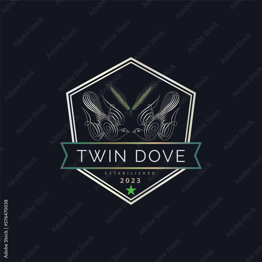 Twin Dove bird nest outline luxury monogram hexagonal logo template design for brand or company Twin Dove bird nest outline luxury monogram hexagonal logo template design for brand or company