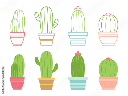Cactus collections set in flat style