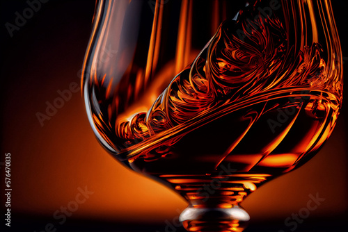 Inverted glass with cognac close-up. Copy space. Generative AI. 2