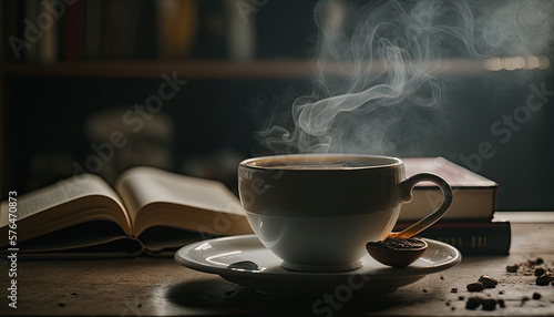 Coffee and books: the perfect combination for leisure. Generative AI