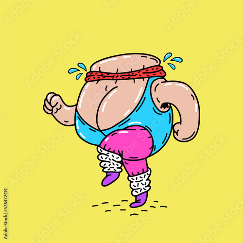 Funny cartoon butt or buttocks character doing aerobic exercise. Vector cartoon illustration.