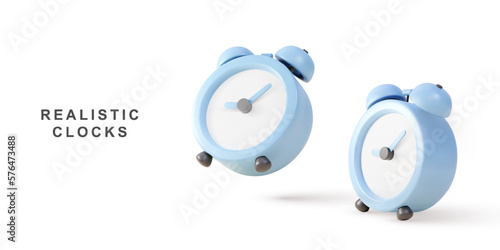 3d two blue realistic clock. Vector illustration.