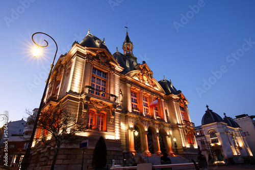 Suresnes town hall night view . It is a French municipality of the department Hauts-de-Seine in the region Ile-de-France. photo