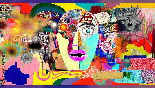 The Many Faces of Stress and Anxiety: A Vibrant Psychological Mixed Media Collage  Panic Attacks, Trauma, Self-Reflection, Mindfulness, Psychiatry Therapy (generative AI, AI) © yesdoubleyes