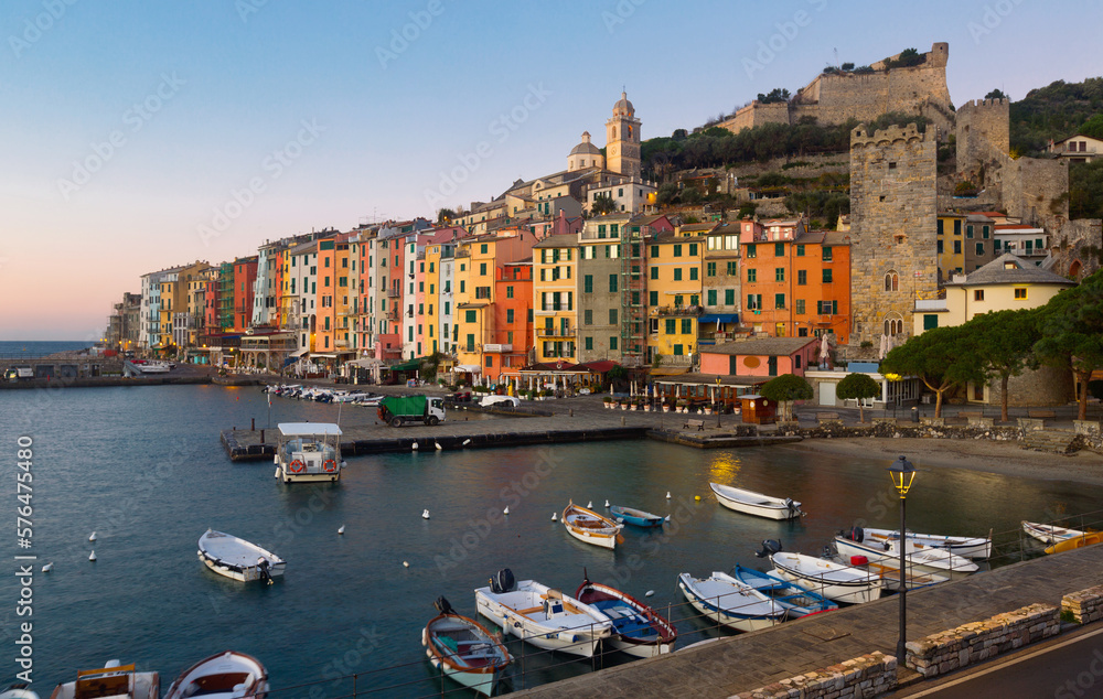 Fortified city of Portovenere on extreme southern peninsula of La Spezia Bay, Italy
