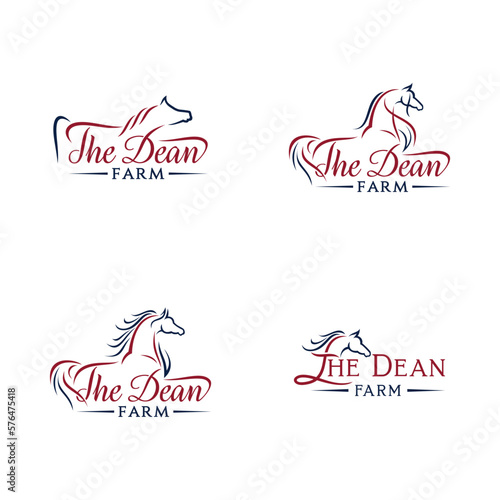 Horse Farm Line Art Logo Design Set