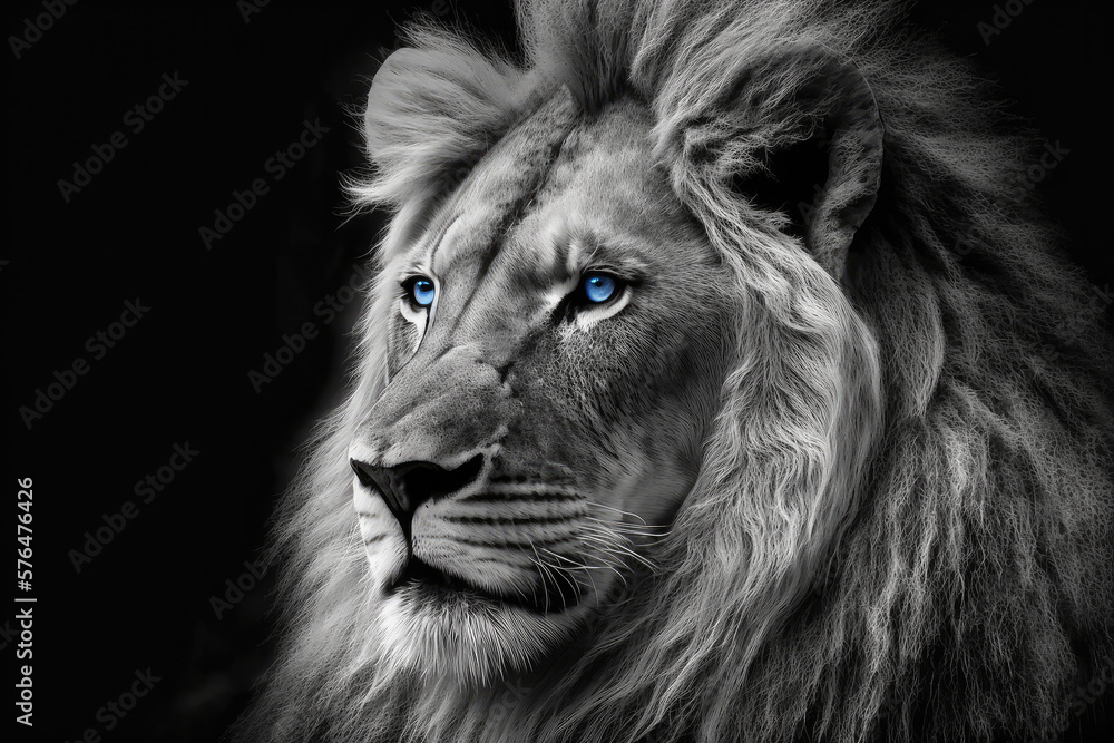 lion with blue eyes powerful made with generative ai
