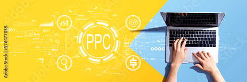 PPC - Pay per click concept with person using a laptop computer