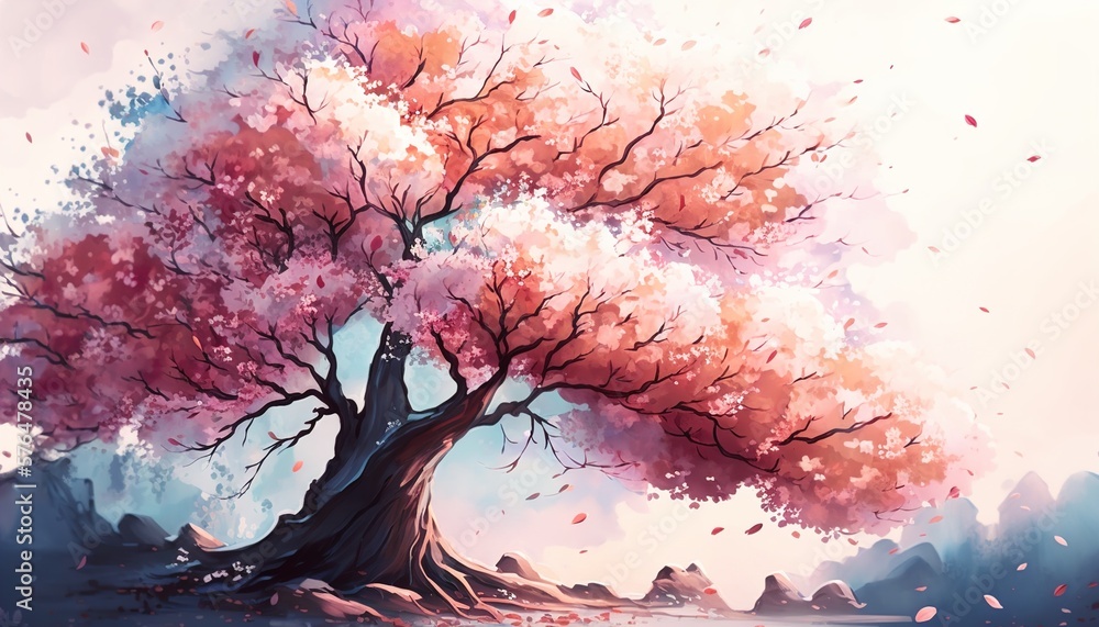 Stylized Sakura blossom - Japanese cherry tree with flying petals. . | Blossom  tree tattoo, Cherry blossom drawing, Japanese cherry tree