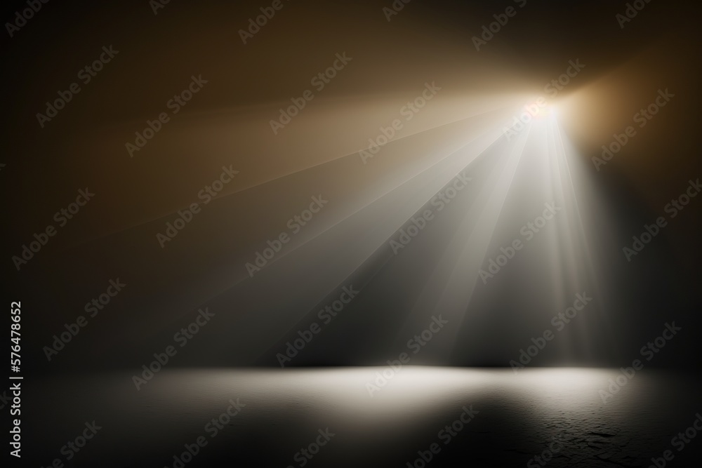 Abstract Background With Yellow Fog in Minimalistic Dark Space With Rays of Light. Generative AI. Abstract Background With Yellow Fog in Minimalistic Dark Space With Rays of Light. Generative AI.