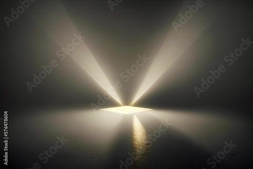 Abstract Background With Yellow Fog in Minimalistic Dark Space With Rays of Light. Generative AI.