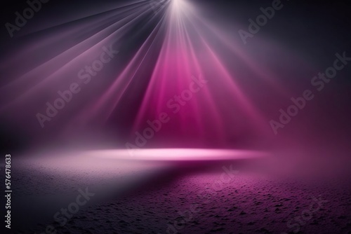 Abstract Background With Pink Fog in Minimalistic Dark Space With Rays of Light. Generative AI.
