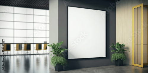 Fototapete corporate branding white blank frame mockup with modern business offices backgro