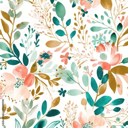 A watercolor floral seamless pattern inspired by creativ. Isolated on white background.