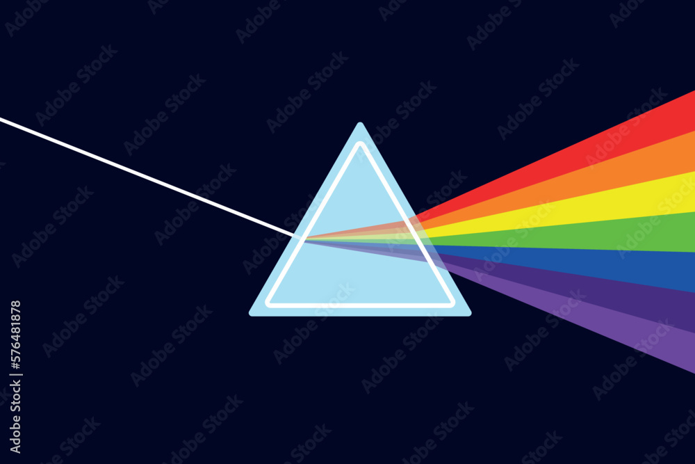 Ray rainbow spectrum dispersion optical effect in glass prism