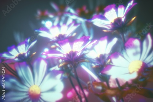 Flowers lo-fi retro 80s and 90s background. Psychic Waves  nostalgia  vintage. Vaporwave  synthwave  chillwave. Wallpaper  template. Blurry pastel colors. Generative AI.