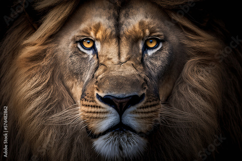 A close-up shot of a lion s fierce face  with its golden eyes and powerful mane  conveying strength and majesty  lion  animal  cat  mane  wild  wildlife  king  zoo  mammal  feline  portrait  predator 