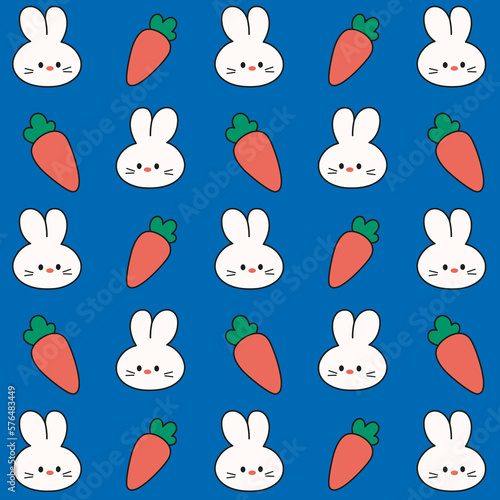 seamless cute bunny with carrot pattern.cartoon style.vector.great for kids clothes or textile 