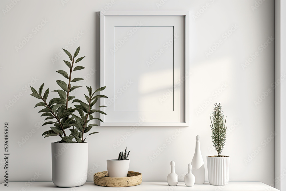 Blank Picture Frame Mockup on Modern Boho Interior Wall Blank Picture Frame Mockup on Modern Boho Interior Wall