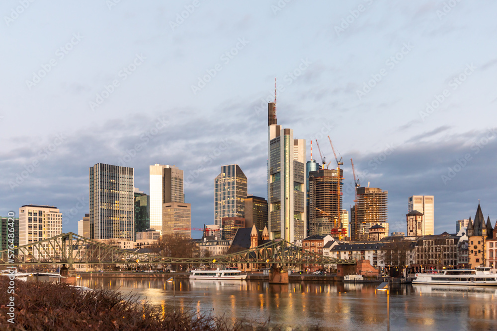 scenic view to skyline of Frankfurt am Main with river Main scenic view to skyline of Frankfurt am Main with river Main