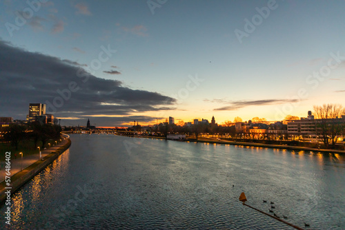scenic view to skyline of Frankfurt am Main with river Main
