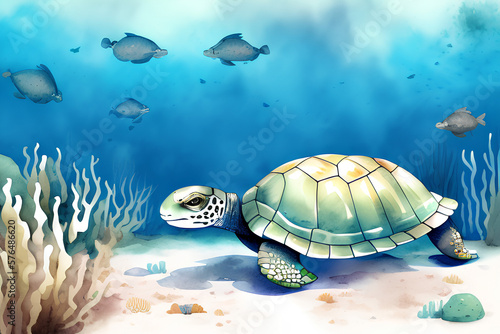 Illustration Schildkröte in Wasserfarbe - Generative AI