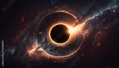 super realistic futuristic black hole, destroyed planet wallpaper background created with generative ai technology