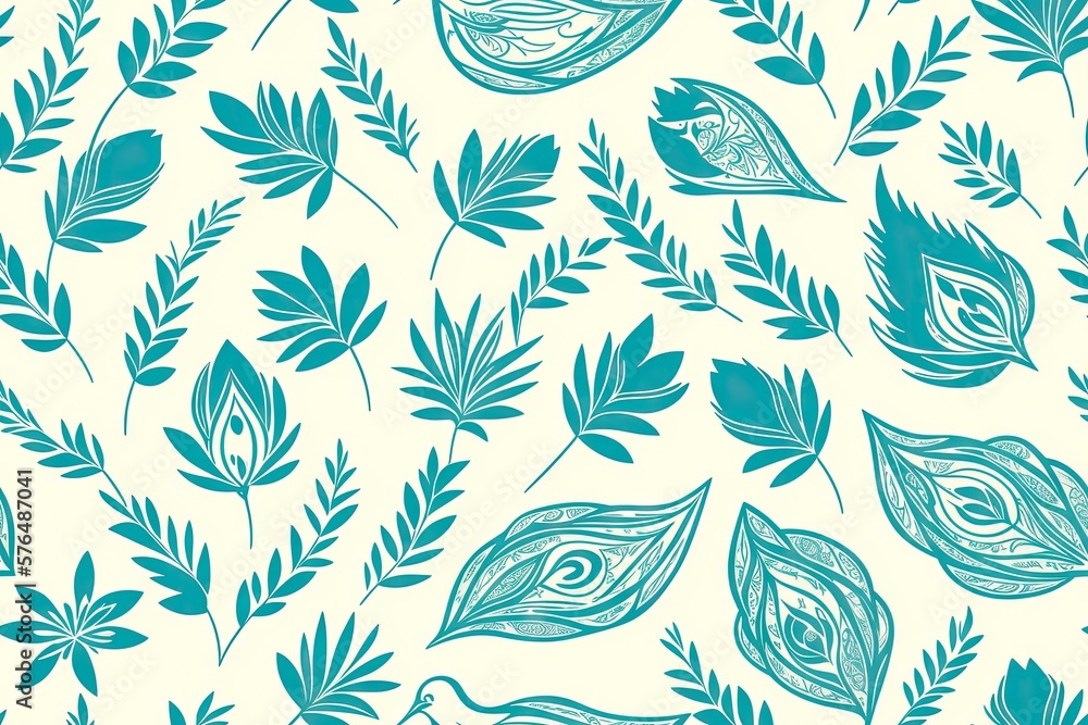 Fototapeta premium Floral vintage seamless pattern. Blooming garden flowers, clove, background. Seamless flat painting. Beautiful tribal generative ai art background