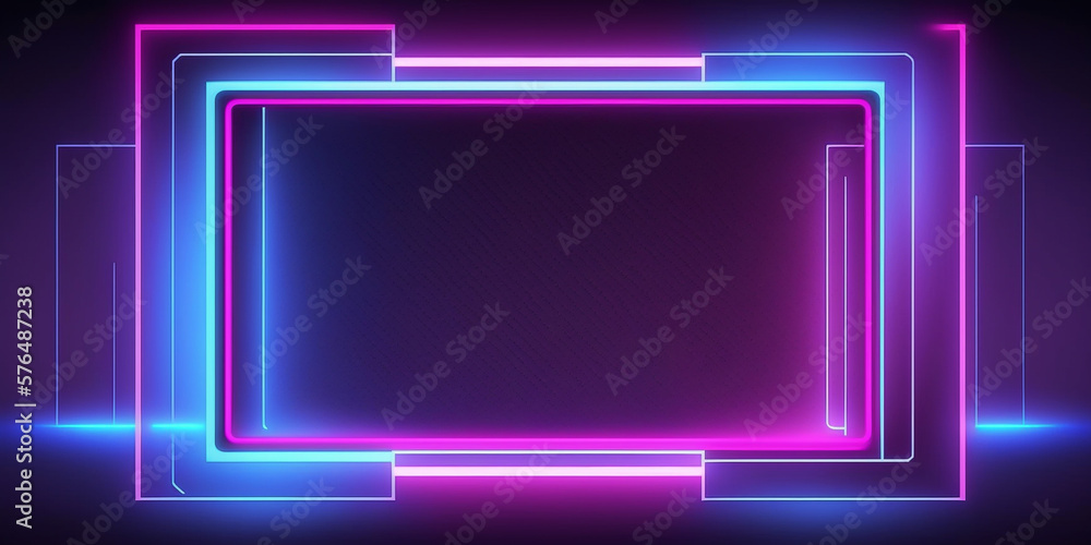 Abstract colorful 3d background banner or header, neon led light glow with empty space for copy text.