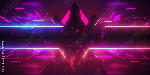 Abstract digital futuristic synthwave neon background 3d banner, for header or website or other graphic resource with empty space for text. © Artofinnovation