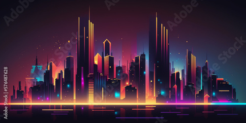 Abstract 3d colorful digital futuristic cyberpunk city neon background banner..