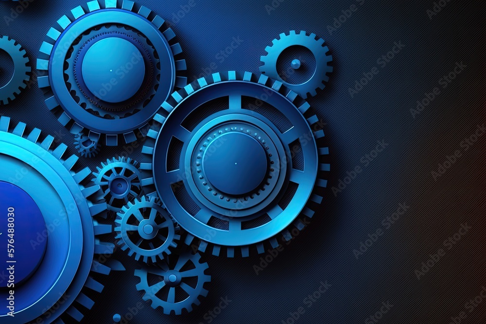 Blue background illustration with gears, creativity concept. Generative AI Blue background illustration with gears, creativity concept. Generative AI
