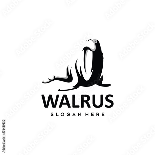 long toothed seal or walrus logo sitting design inspiration