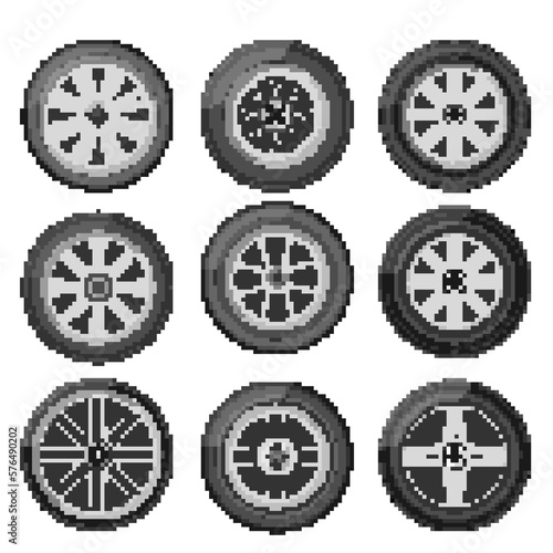 Set of car wheels icon flat, wheel tyre for auto