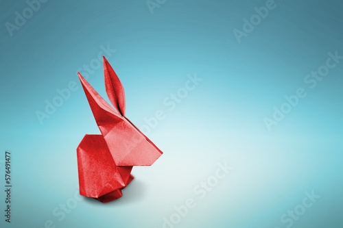 Red small rabbit or bunny paper origami