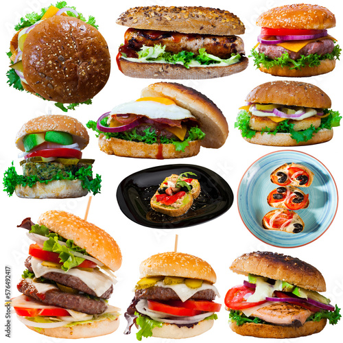 Collection of various fast food dishes isolated on white background