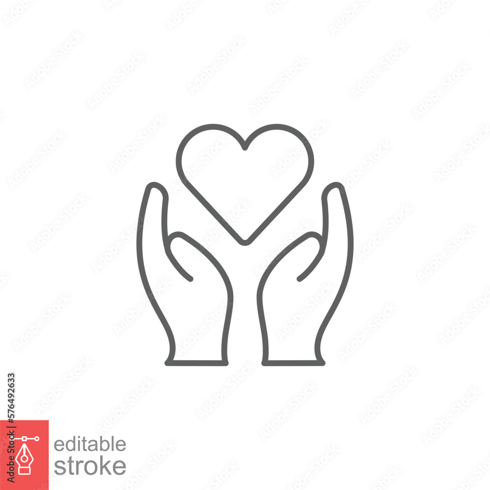 Hand heart line icon. Simple outline style. Wellbeing, health care, support, life, save, love, give, charity concept. Vector illustration isolated on white background. Editable stroke EPS 10. Hand heart line icon. Simple outline style. Wellbeing, health care, support, life, save, love, give, charity concept. Vector illustration isolated on white background. Editable stroke EPS 10.