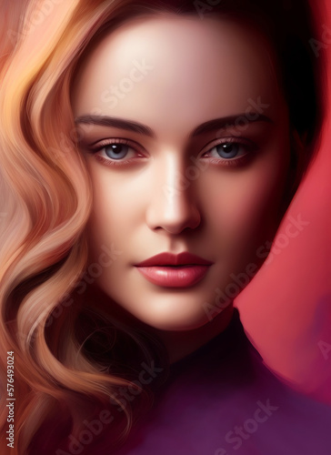 Wallpaper Mural Portrait of a beautiful woman, Digital painting of a beautiful girl, Digital illustration of a female face. Generative AI Torontodigital.ca