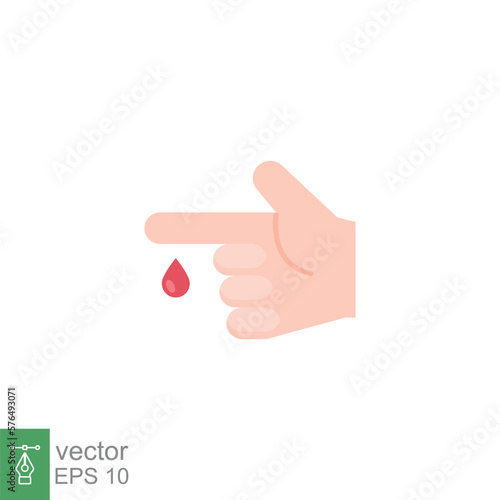 Blood on finger icon. Vector people hand injured isolated symbol. Glucose, insulin test, diabetes concept. Simple flat style. Sign illustration on white background. EPS 10.