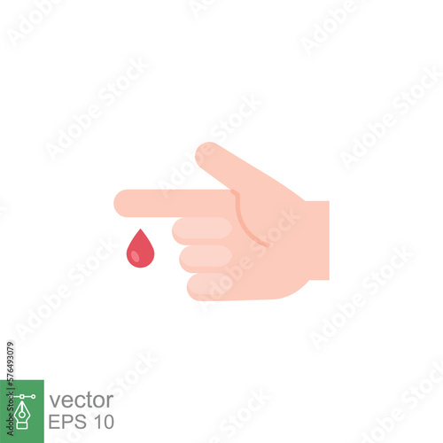 Blood on finger icon. Vector people hand injured isolated symbol. Glucose, insulin test, diabetes concept. Simple flat style. Sign illustration on white background. EPS 10.