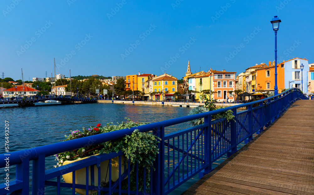 Old harbor of Martigues with bridges and boats. Provence, South France