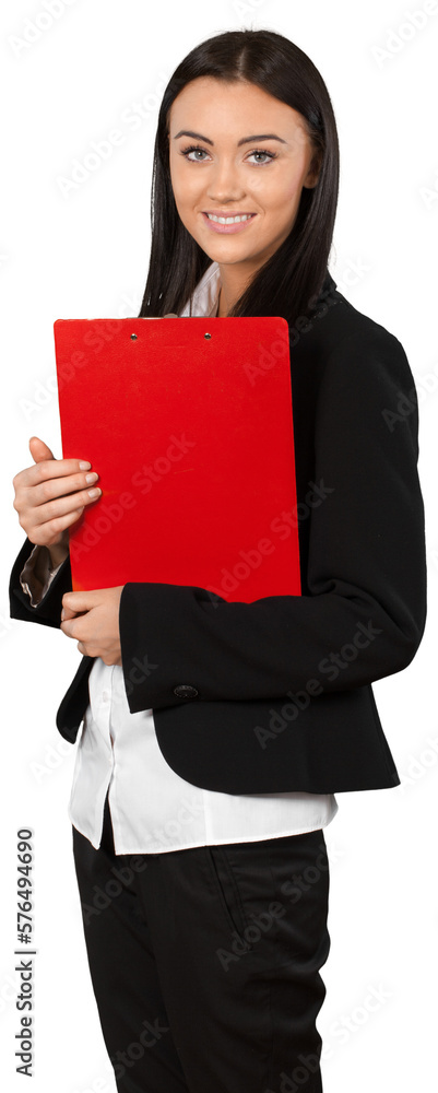 Friendly Businesswoman Holding Clipboard - Isolated Friendly Businesswoman Holding Clipboard - Isolated