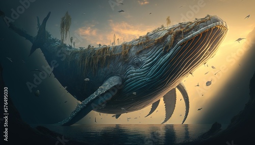 futuristic cyborg whale alien background wallpaper created with generative ai technology