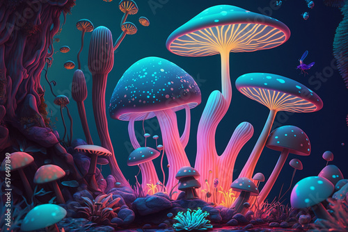 Mushrooms neon Colors Psychic Waves 3