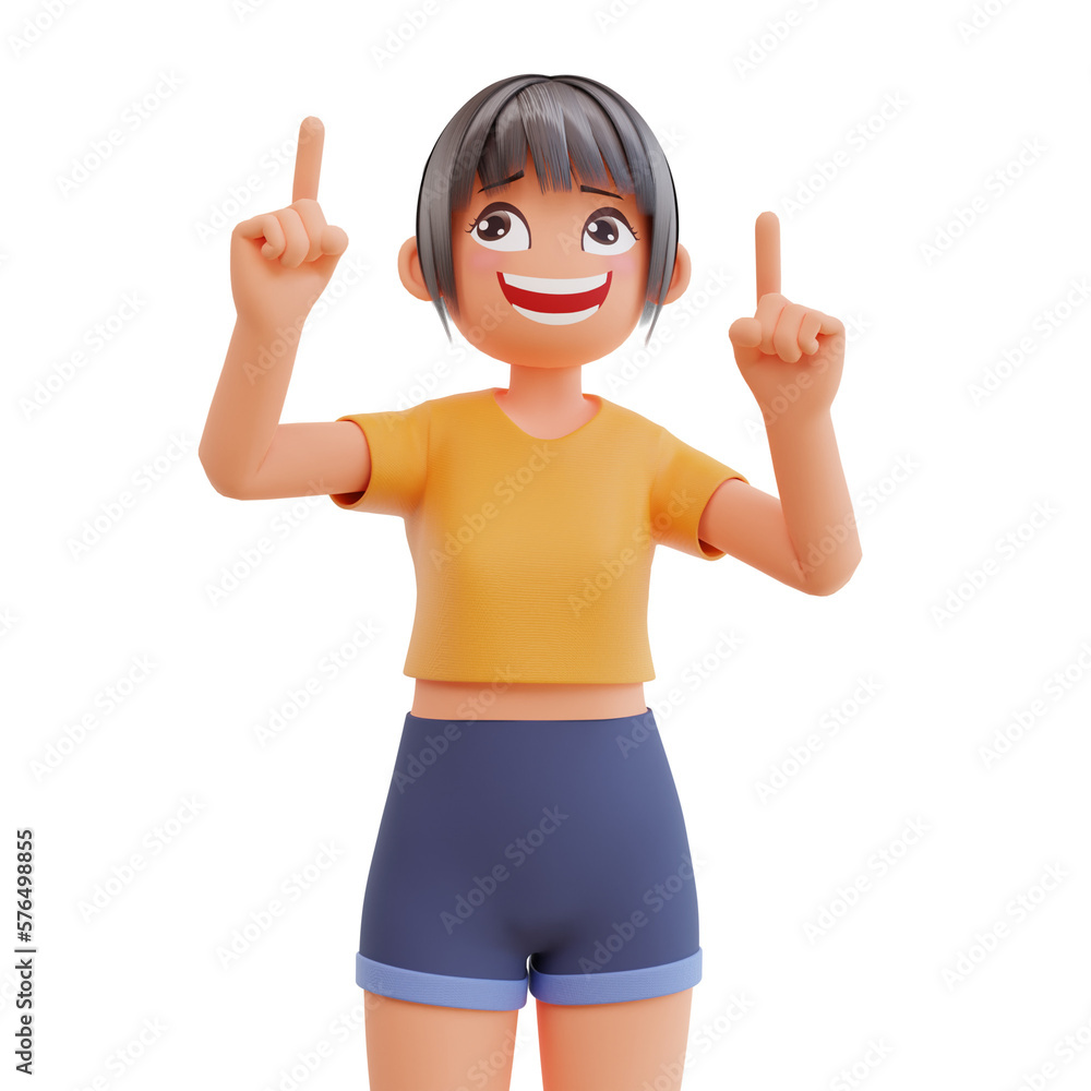 Sexy girls pointing up 3d illustration Sexy girls pointing up 3d illustration