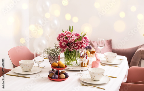Festive table setting for Easter celebration in dining room