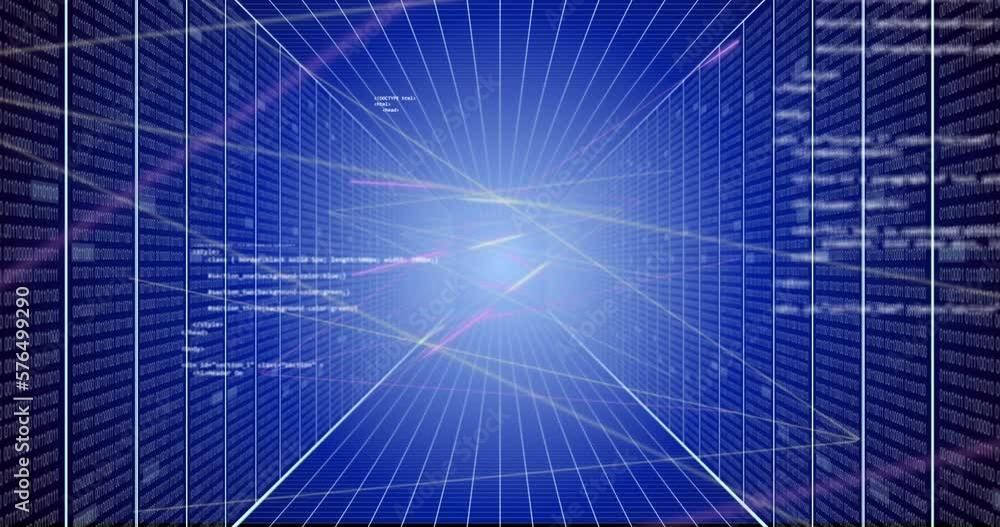 Animation of computer data processing and grid Animation of computer data processing and grid