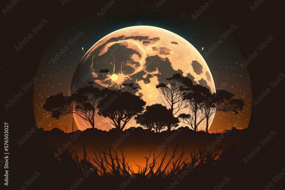 Moon and earth. Wallpaper Aesthetic. Illustration. Generative AI